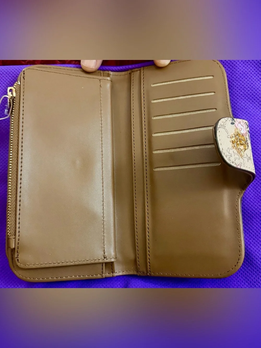 Nanette Lepore Beige Floral Wallet with Pink Rose Accents